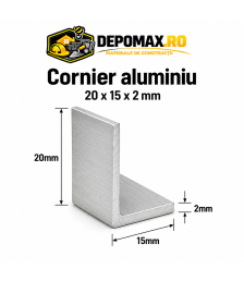 Cornier aluminiu 20 x 15 x 2 mm, 6 metri (EN AW-6060)
